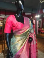 Blue Tissue Silk Saree with contrast border - Image 4