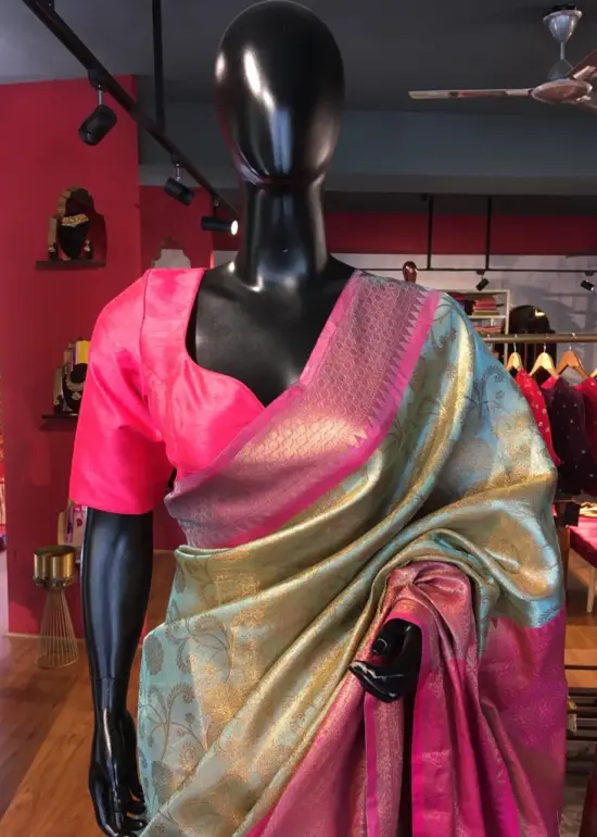 Blue Tissue Silk Saree with contrast border