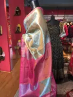 Blue Tissue Silk Saree with contrast border - Image 6