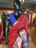 Maroon Mangalagiri Silk Saree with Woven Kanchi Silk Border - Image 3