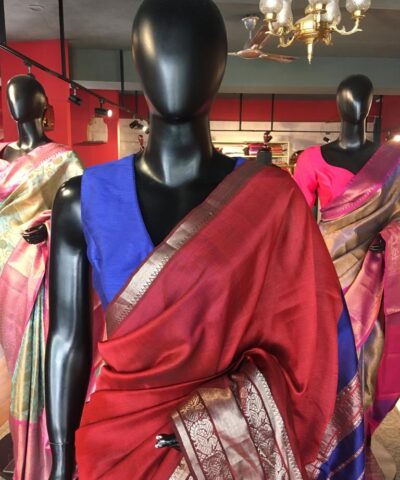 Maroon Mangalagiri Silk Saree with Woven Kanchi Silk Border