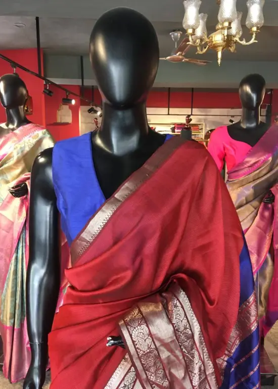 Maroon Mangalagiri Silk Saree with Woven Kanchi Silk Border
