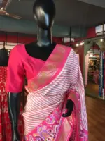 Offwhite Banarasi Soft Silk Saree highlighted with Patola Weaves - Image 4