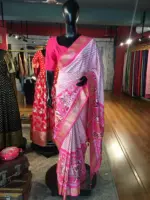 Offwhite Banarasi Soft Silk Saree highlighted with Patola Weaves - Image 5