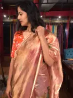 Old Rose Printed Tissue Silk Saree - Image 3