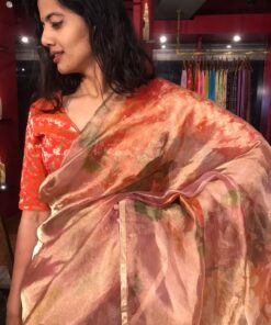Old Rose Printed Tissue Silk Saree