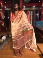 Old Rose Printed Tissue Silk Saree - Image 7