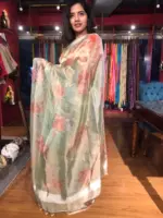 Sea Green Printed Tissue Silk Saree - Image 2