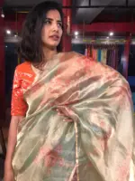 Sea Green Printed Tissue Silk Saree