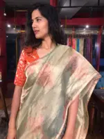 Sea Green Printed Tissue Silk Saree - Image 4