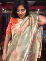 Sea Green Printed Tissue Silk Saree - Image 3
