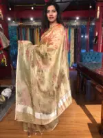 Yellow Printed Tissue Silk Saree - Image 4