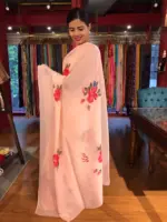 Peach Handpainted Organza Saree - Image 3