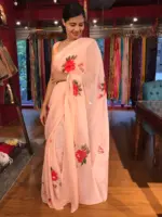 Peach Handpainted Organza Saree - Image 2