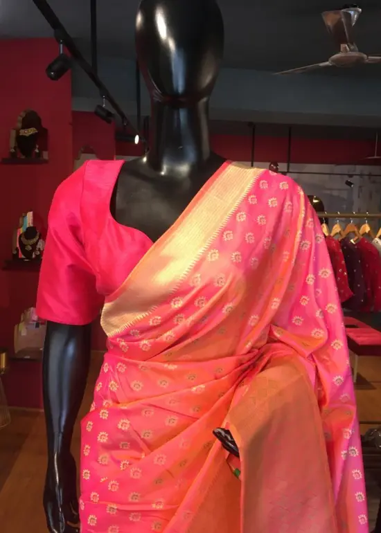 Peach Banarasi Silk Saree with Gold Zari Weaves