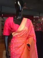 Peach Banarasi Silk Saree with Gold Zari Weaves - Image 2