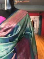 Hunter Green Banarasi Silk Saree highlighted with gold  weaves - Image 3
