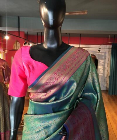 Hunter Green Banarasi Silk Saree highlighted with gold  weaves