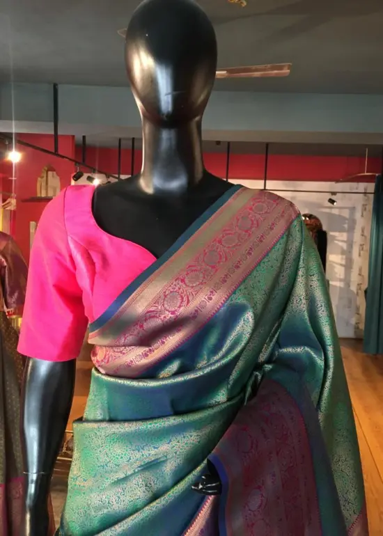 Hunter Green Banarasi Silk Saree highlighted with gold  weaves