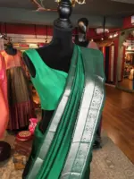 Bottle Green Mangalagiri Silk Saree with Kanchi Silk Border - Image 2