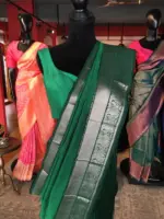 Bottle Green Mangalagiri Silk Saree with Kanchi Silk Border