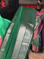 Bottle Green Mangalagiri Silk Saree with Kanchi Silk Border - Image 3