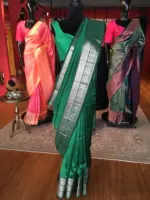 Bottle Green Mangalagiri Silk Saree with Kanchi Silk Border - Image 4