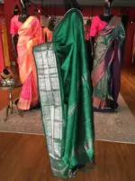 Bottle Green Mangalagiri Silk Saree with Kanchi Silk Border - Image 5