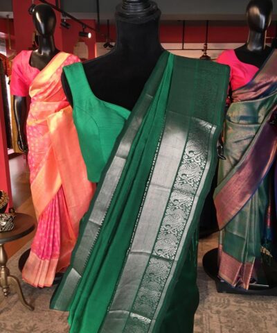 Bottle Green Mangalagiri Silk Saree with Kanchi Silk Border