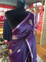 Purple Banarasi Silk Saree with Gold Zari Buttis - Image 3