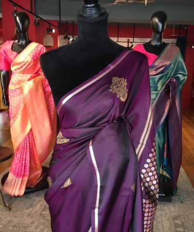 Purple Banarasi Silk Saree with Gold Zari Buttis