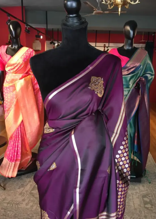 Purple Banarasi Silk Saree with Gold Zari Buttis
