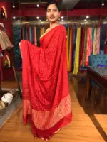 Dark Red Chequered Chiffon Saree - Image 5