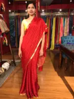 Dark Red Chequered Chiffon Saree - Image 3