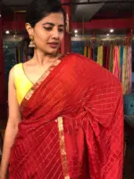 Dark Red Chequered Chiffon Saree