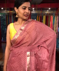Dusty Pink Chequered Chiffon Saree