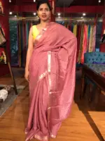Dusty Pink Chequered Chiffon Saree - Image 2