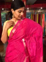Rani Pink Chequered Chiffon Saree