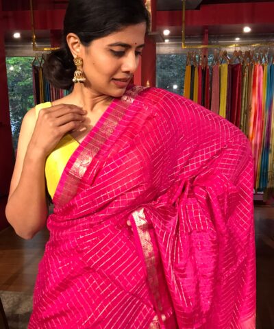 Rani Pink Chequered Chiffon Saree