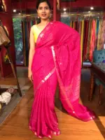 Rani Pink Chequered Chiffon Saree - Image 2