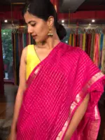 Rani Pink Chequered Chiffon Saree - Image 4