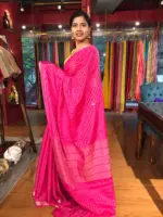 Rani Pink Chequered Chiffon Saree - Image 3