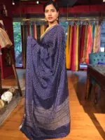 Navy Blue Chequered Chiffon Saree - Image 2