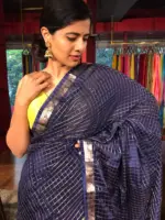 Navy Blue Chequered Chiffon Saree