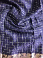 Navy Blue Chequered Chiffon Saree - Image 5