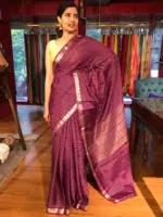 Wine Chequered Chiffon Saree - Image 2