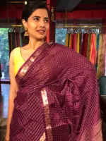 Wine Chequered Chiffon Saree