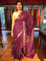 Wine Chequered Chiffon Saree - Image 4