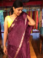 Wine Chequered Chiffon Saree - Image 3