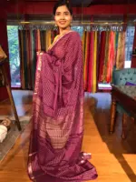 Wine Chequered Chiffon Saree - Image 5